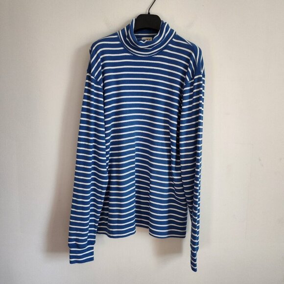 Ladies SZ L J Crew Heritage Blue Stripe Oversized Turtleneck - Picture 1 of 3